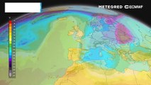 Evolución prevista de temperatura a unos 5500 metros para los próximos días, mostrando la llegada de masas de aire frío (inestables) a la mitad este peninsular y Baleares.