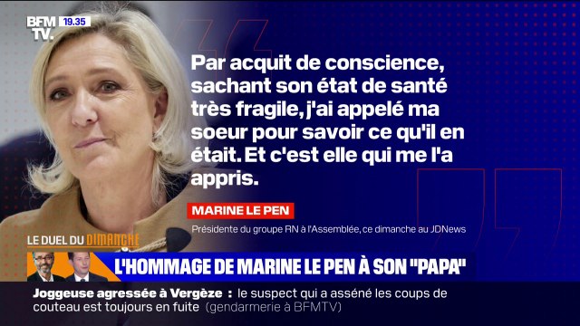 Sur le moment je n'y ai pas cru : Marine Le Pen raconte comment elle a appris la mort de son père, Jean-Marie Le Pen