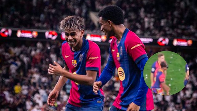 Lamine Yamal baila con lentes en la celebración del Barcelona tras ganar la Supercopa de España en Yeda