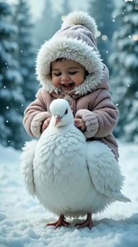 Baby Riding on fluffy, pure-white dove #viralvideo #fypage #trendingvideo