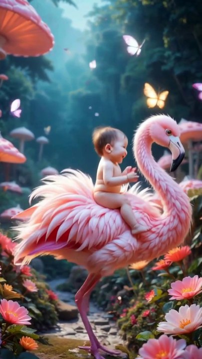 Baby Riding  on fluffy pink flamingo #fypシ  #foryou  #trendingonw #foryoupage