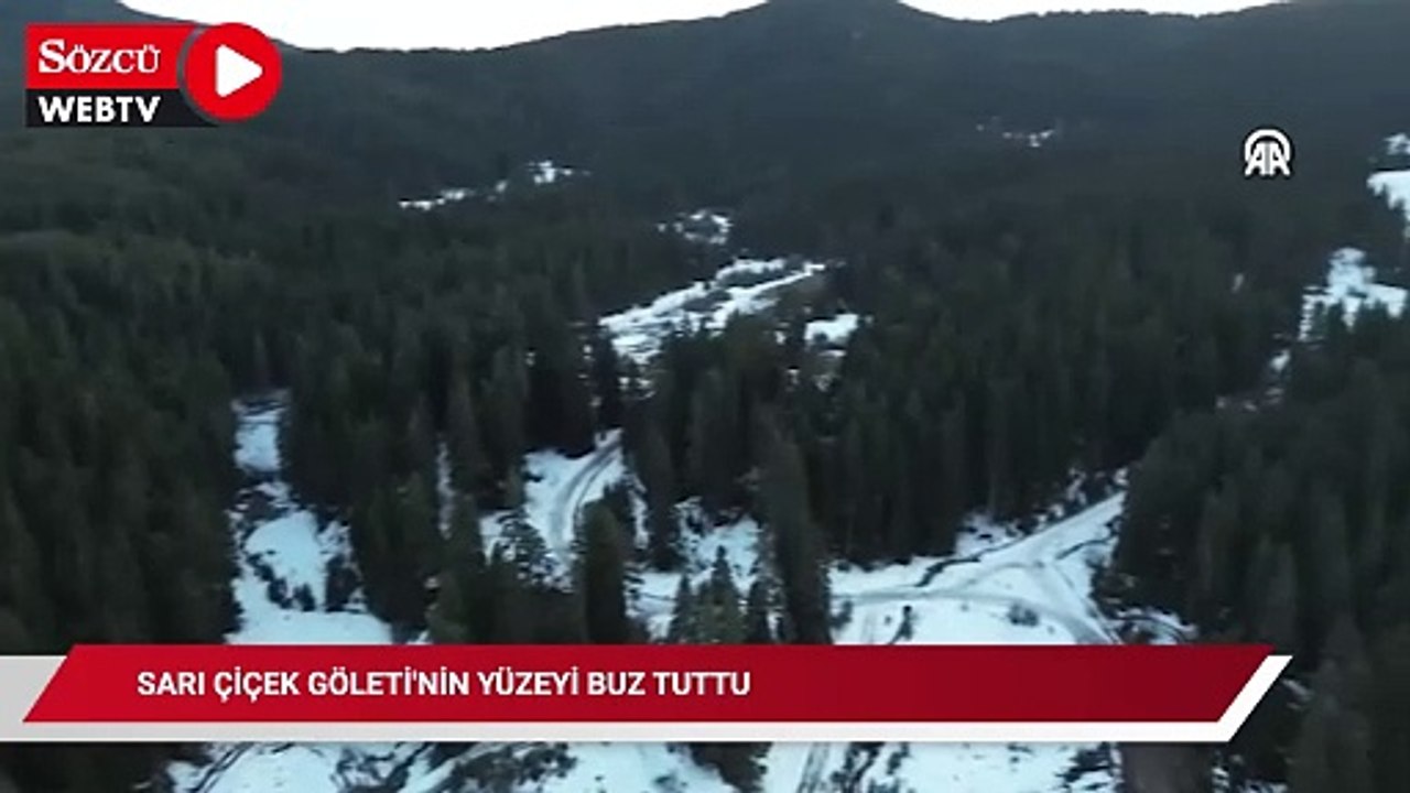 Sarıçiçek Göleti'nin yüzeyi buz tuttu