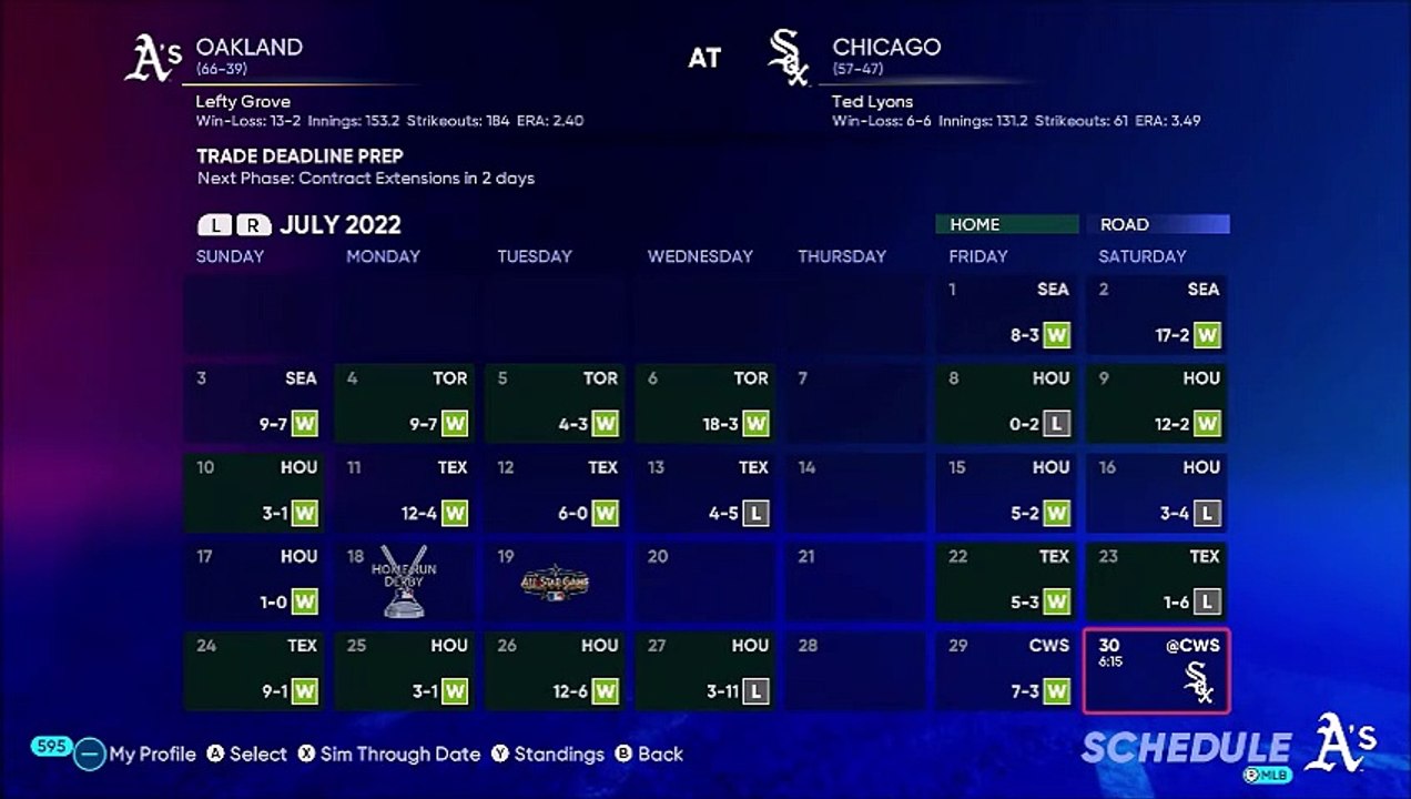HOFBL Season 2 (7/30): Grove, Lyons each make 1 mistake in pitching duel; Athletics @ White Sox