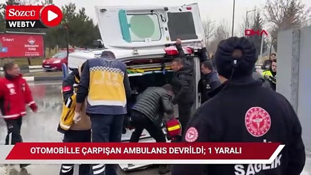 Otomobille çarpışan ambulans devrildi; 1 yaralı