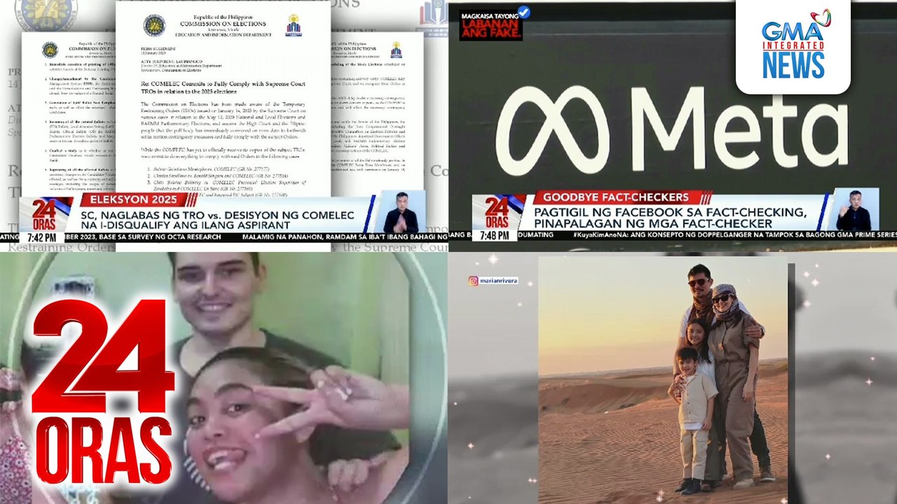 24 Oras: (Part 3) Comelec, pinatigil ang pag-imprenta ng mga balota; pag-uwi ng labi ng pinay na pinatay sa Slovenia; Facebook, ititigil na ang fact-checking; bakasyon ng DongYan sa Dubai, atbp.