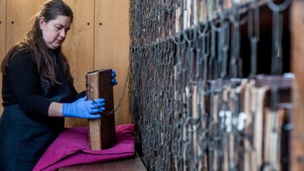 Annual book cleaning at The Chained Library in Hereford Cathedral