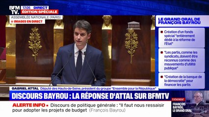 "L'intérêt du pays, c'est la stabilité", déclare Gabriel Attal, député Ensemble, après le discours de François Bayrou
