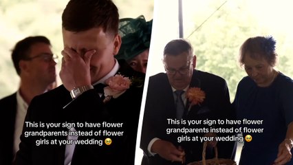 Groom in tears as grandparents walk down the aisle instead of flower girls