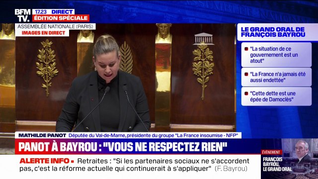 Vous ne respectez rien : Mathilde Panot (LFI) réagit à la déclaration de politique générale de François Bayrou