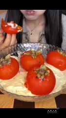 Mukbang ASMR || Cream and persimmon bowl..#asmr #mukbang #desserts