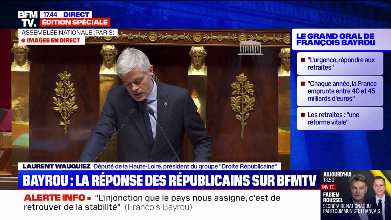 Laurent Wauquiez (LR): "Cette situation est (...) le fruit d'irresponsables, depuis LFI jusqu'au RN, qui ont choisi de sacrifier la stabilité gouvernementale"