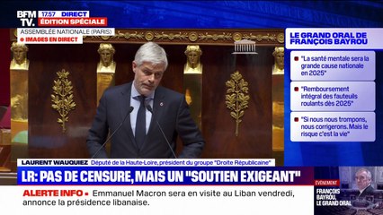 Laurent Wauquiez (LR) annonce "un soutien exigeant" de son groupe parlementaire au gouvernement de François Bayrou