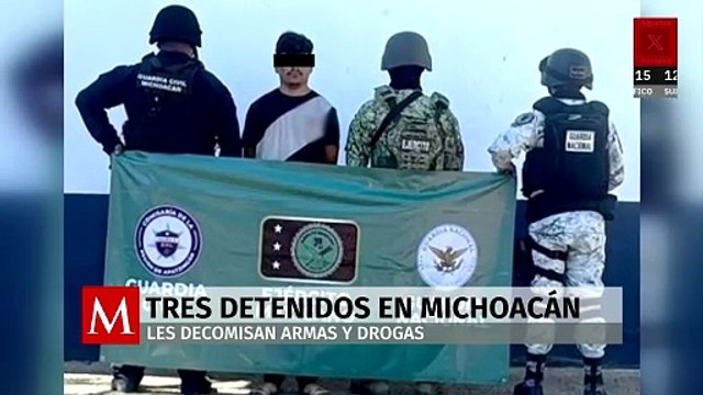 Detienen a tres personas por posesión de armas y drogas en Michoacán