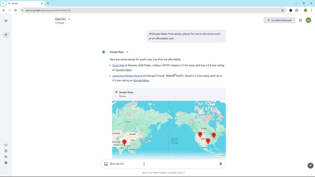 Google Gemini Course Section 56 Using Google Maps Extension