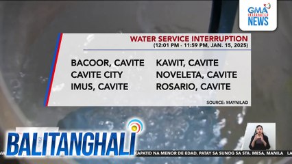 Water service interruption (12:01 p.m. - 11:59 p.m., Jan. 15, 2025) | Balitanghali