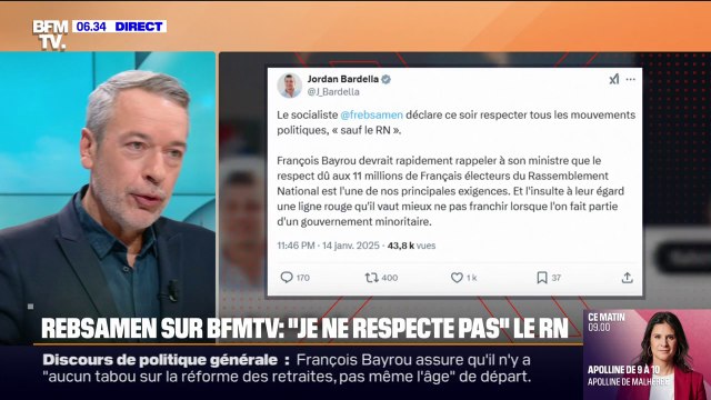 Je respecte toutes les forces politiques sauf le RN : la phrase du ministre François Rebsamen fait réagir Jordan Bardella