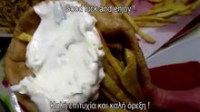 Greek Chicken gyros with Pita and tzatziki sauce  Πίτα Σουβλάκι με κοτόπουλο και τζατζίκι SUB ENG