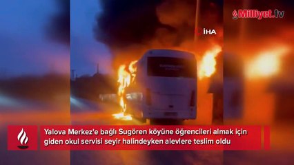 Yalova'da faciadan dönüldü! Öğrenci servisi alev alev yandı