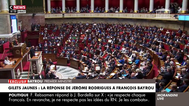 EXCLU - L’emblématique Jérôme Rodrigues répond dans Morandini Live à François Bayrou qui a parlé des gilets jaunes hier: Il était le premier à vouloir nous envoyer les chars pendant les manifs ! - Regardez