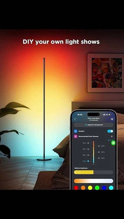 RGBIC Floor Lamp, LED Corner Lamp Works with Alexa, 1000 Lumen Smart Modern Floor Lamp with Music Sync and 16 Million DIY Colors, Color Changing Standing Floor Lamp for Bedroom Living Room Black