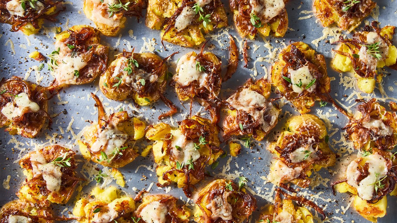 I Caramelized Every Onion I Own To Make These French Onion Smashed Potatoes