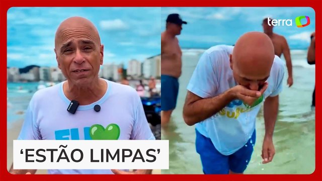 Prefeito de Guarujá bebe água do mar após casos de virose no litoral de SP