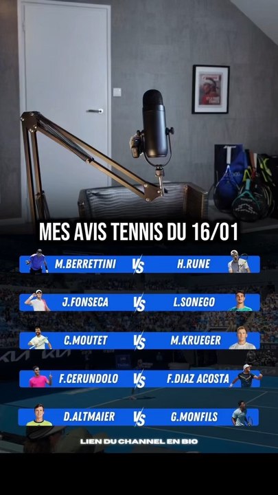 Mes avis tennis pour la journée du 16/01 🎾