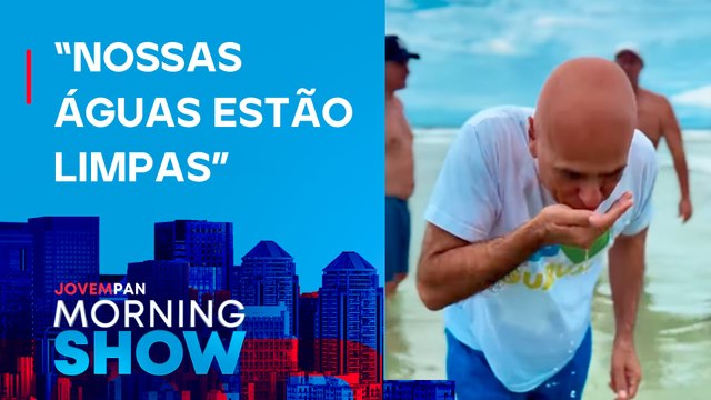 Prefeito de Guarujá ENTRA no MAR e BEBE ÁGUA após SURTO de VIROSE; VEJA VÍDEO