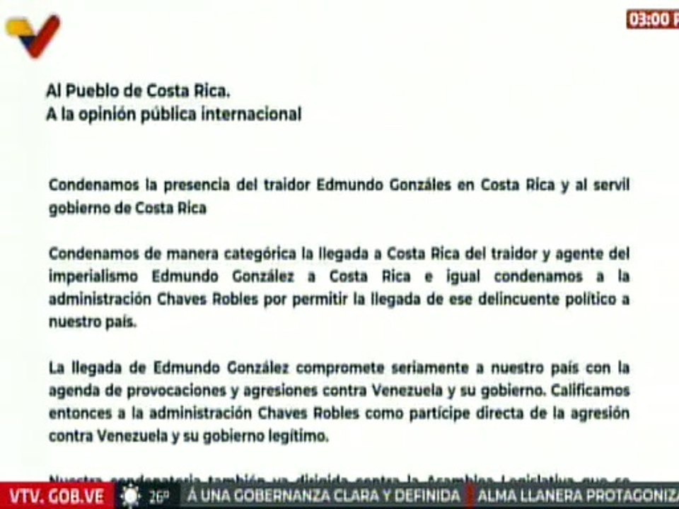 Movimientos Sociales de Costa Rica rechazan la llegada de Edmundo González a la nación