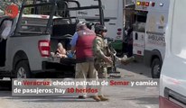 En Veracruz, chocan patrulla de Semar y camión de pasajeros; hay 10 heridos