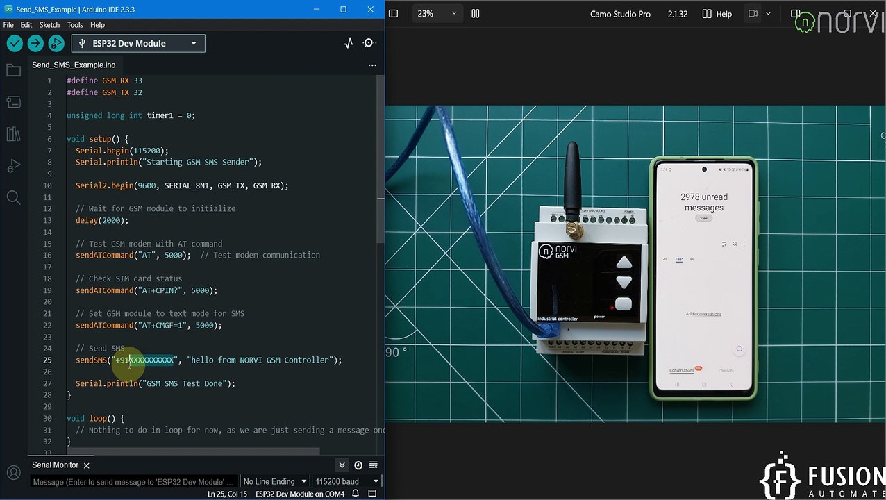 How to Send SMS using using NORVI GSM ESP32 Based Industrial Controller | IoT | Send SMS Example |