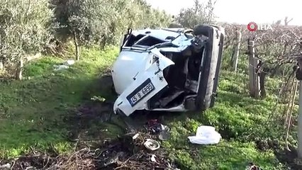 Manisa’da takla atan otomobil tarlaya uçtu