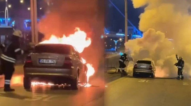 Seyir halindeki otomobil alev aldı