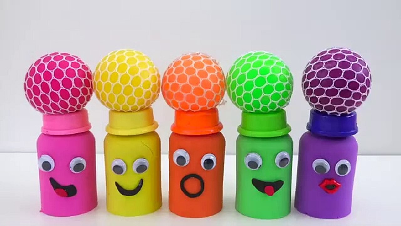 Match Rainbow Colors Squishy  Balls with Kinetic Sand  Milk Bottles Smiley Face _  video for kids