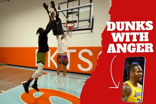 Dwight Howard makes monster dunks over a defender who tries to block him with multiple items