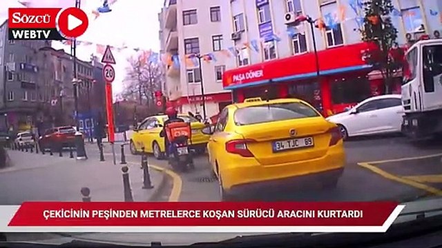 Kağıthane'de çekicinin peşinden metrelerce koşan sürücü aracını kurtardı