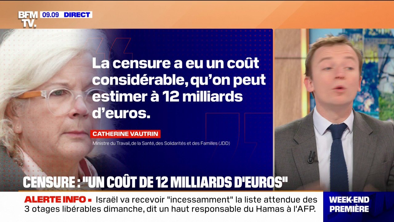 Censure: selon Catherine Vautrin, ministre du Travail, la censure a eu un coût de "12 milliards d'euros"