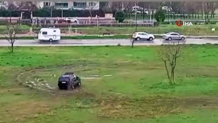 Yeşillik alanda dakikalarca drift attı