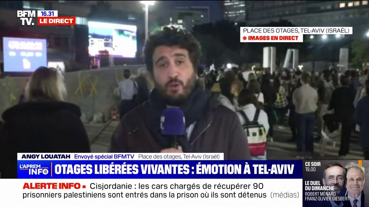 Applaudissements et soulagement sur la place des otages à Tel-Aviv après la libération de trois otages israéliennes en vie