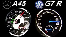 VW GOLF 7 R vs MERCEDES A45 AMG Acceleration 0-250 Onboard Sound Autobahn Test