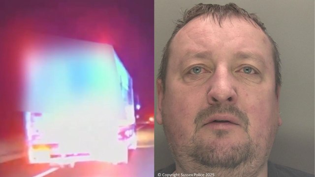 Drink driving lorry driver swerves on motorway