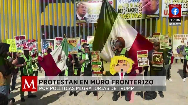 Activistas protestan en el muro fronterizo contra las políticas migratorias de Donald Trump