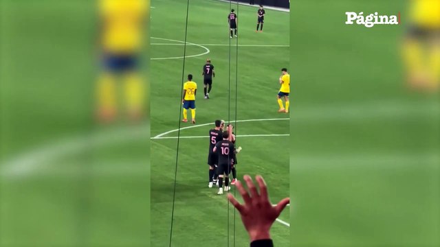 Yo 3, ¿y ustedes? : Messi apuntó a la tribuna al marcar el primer gol en el amistoso del Inter Miami CF vs América de México