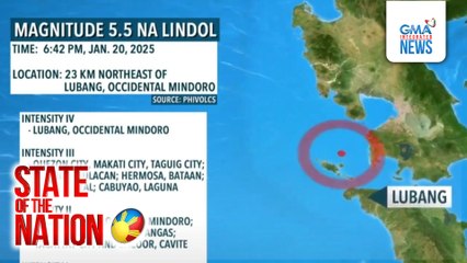 Magnitude 5.5 na lindol sa dagat malapit sa Lubang, ramdam sa Metro Manila, Central at Southern Luzon | SONA