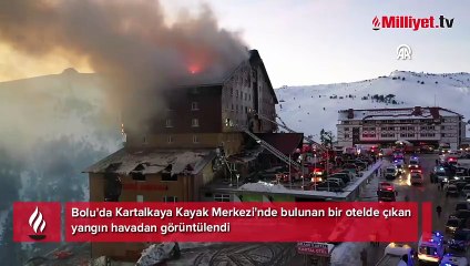 Bolu'da Kartalkaya Kayak Merkezi'nde bulunan bir otelde çıkan yangın havadan görüntülendi