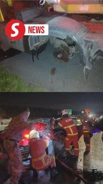 Four injured in three-car collision involving detached oil tanker tyre