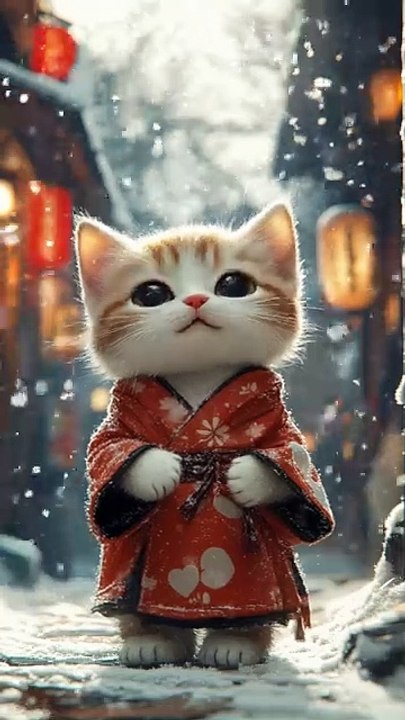 a cute little cat in snowfall