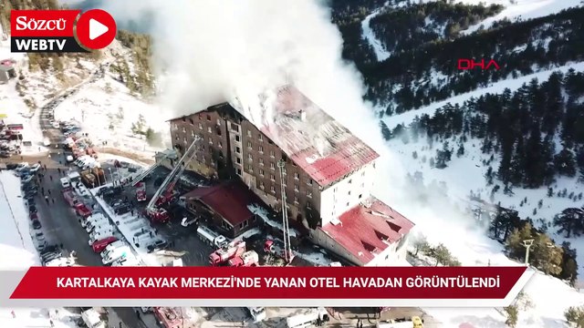Kartalkaya Kayak Merkezi'nde yanan otel havadan görüntülendi