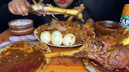 ASMR MUTTON BIRYANI,POT BIRYANI,MUTTON LEG PIECE,MUTTON CURRY,EGGS,RAITA _FOOD EATING_