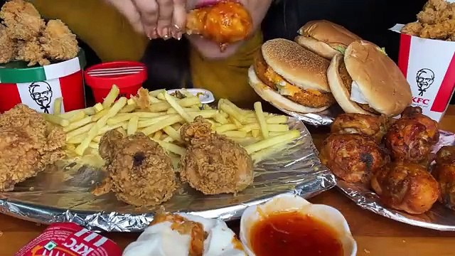 KFC CHICKEN 🍗 FRIED CHICKEN,CHICKEN LEG PIECE,BURGER,FRENCH FRIES,POPCORN CHICKEN _ASMR EATING_